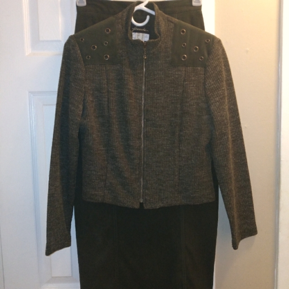 Farouche By Lori Weidner Faux Suede  Long Skirt Knit Jacket Set